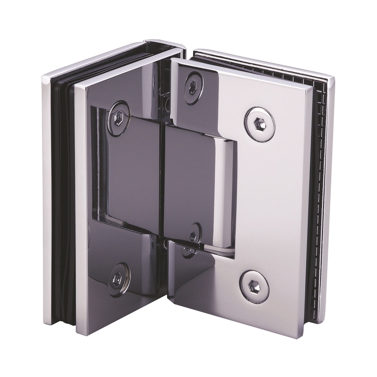 Dobradiça para porta de chuveiro com placa traseira completa de latão maciço de 90 graus para montagem em parede F104