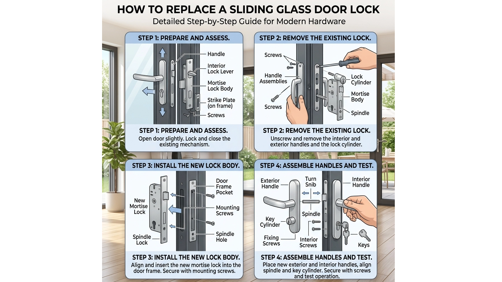 Substitua a fechadura de uma porta de vidro deslizante da maneira certa